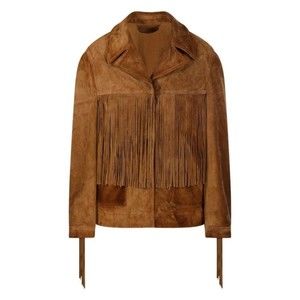 Golden Goose Brown Fringe-Detail Waxed Calf Leather Jacket - NWT